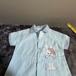 Light Blue Baby top button down shirt‎ with Bunny Design